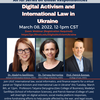 Flyer for the event called "Digital Activism and International Law in Ukraine"